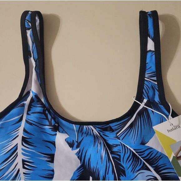 Halara Tropical Blue Leaf Print Women's One Piece Swimsuit - Picture 8 of 14
